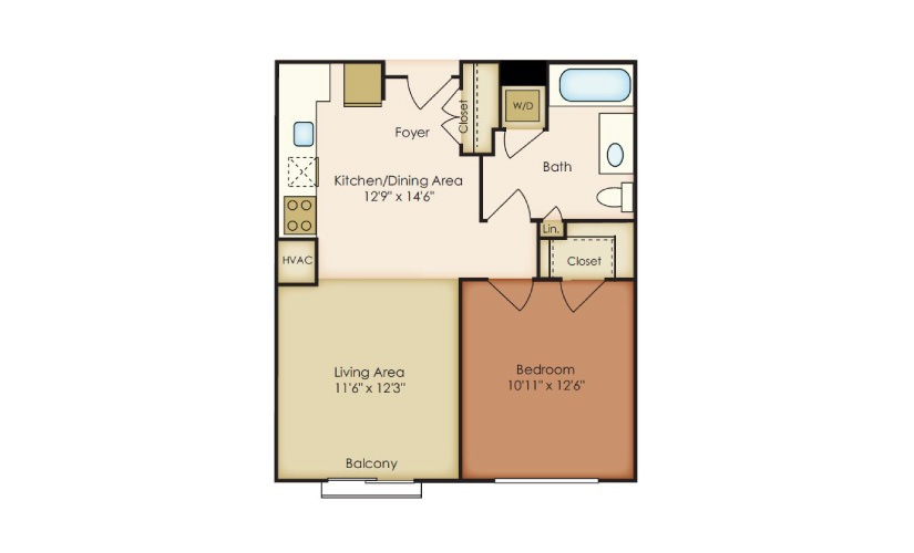 Baldwin - 1 bedroom floorplan layout with 1 bathroom and 647 - 661 square feet